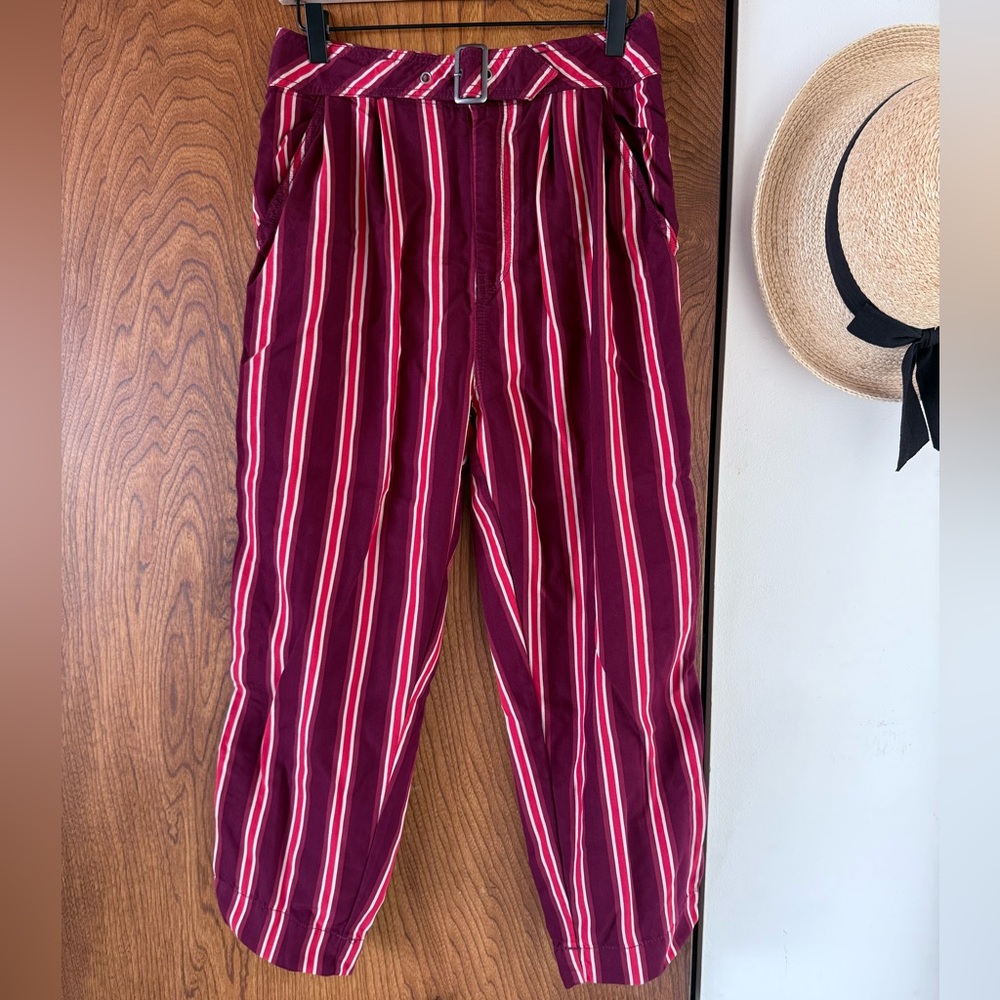 Free People Red and Cream Striped Pant size 6